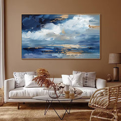 Azure Dreamscape-Modern Abstract Oil Painting, Blue and Gold Textured Wall Art