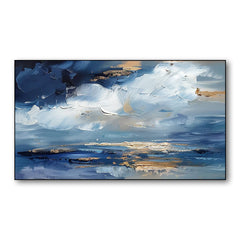 Azure Dreamscape-Modern Abstract Oil Painting, Blue and Gold Textured Wall Art