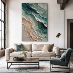 Ocean Breeze Textured Abstract Wall Art | Hand-Painted Coastal Oil Painting