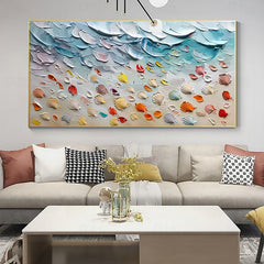 Ocean's Treasure-Colorful 3D Textured Seashell Painting, Turquoise – Textured Seascape Wall Art