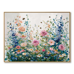 Vibrant Garden of Blooms – Colorful Textured Flower Oil Painting hand-painted wall art