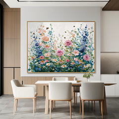 Vibrant Garden of Blooms – Colorful Textured Flower Oil Painting