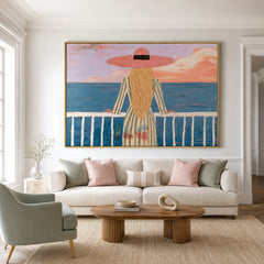 Pink Horizon Balcony – Coastal Figure Wall Art
