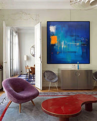 Abstract Oil Painting Large Bright Blue Square Graffiti Acrylic Painting Modern Original Wall Art Home Decor