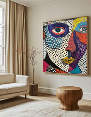 Square Colorful Abstract Wall Art Original Graffiti Face Painting Canvas Large Artwork For Living Room