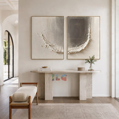 Ivory Crescent Diptych – Abstract Textured Wall Art