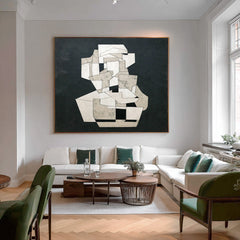 Modern Canvas Painting For Home Decor Abstract Geometric Black & White Wall Art Minimalist Unique Artwork