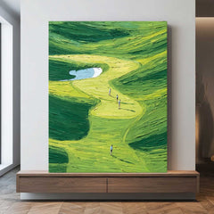 Large Green Hills Full Of Life Wall Art Abstract Pedestrians Strolling Oil Painting Canvas Original Artwork