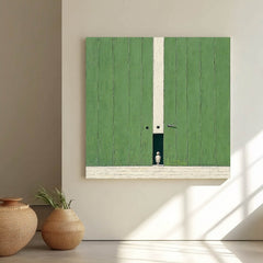 Abstract Acrylic painting Original Green Doorway Wall Art Large Architectural Door Painting Framed