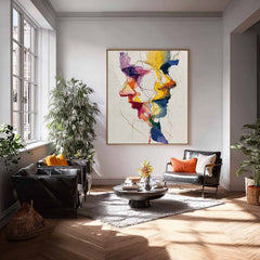 Large Graffiti Duet Figure Wall Art Abstract Side Face Painting Canvas Original Line Facial Features Artwork