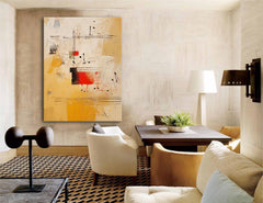 Original Musical Note Abstract Wall Art Bright Modern Textured Oil Painting Canvas Large Yellow Oil Painting Home Decor