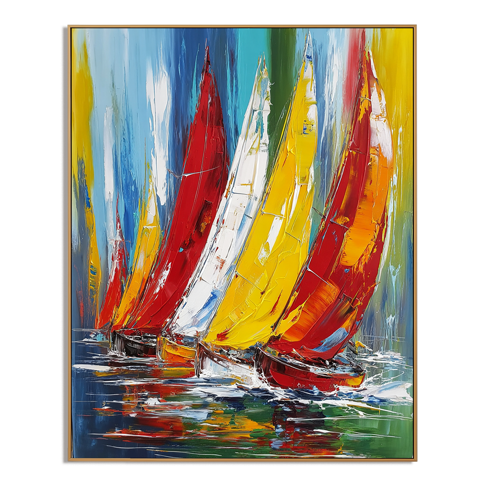 Regatta of Colors – Abstract Sailing Wall Art hand-painted wall art