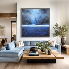 Eternal Tide – Textured Abstract Ocean Oil Painting, Modern Blue Seascape Wall Art