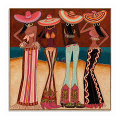 Coastal Hat Quartet – Contemporary Figure Wall Art hand-painted wall art