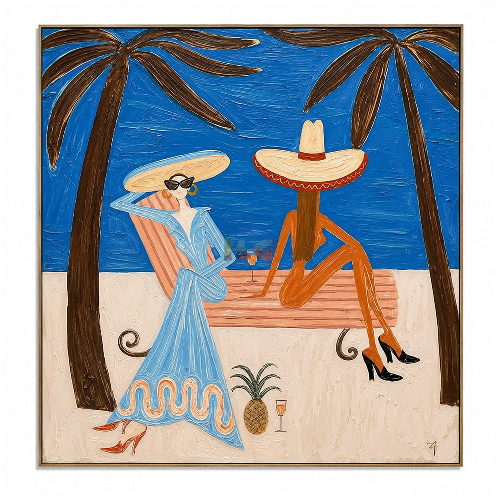 Palm Coast Lounge Duo – Coastal Figure Wall Art hand-painted wall art