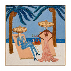 Palm Siesta Duo – Coastal Figure Wall Art hand-painted wall art