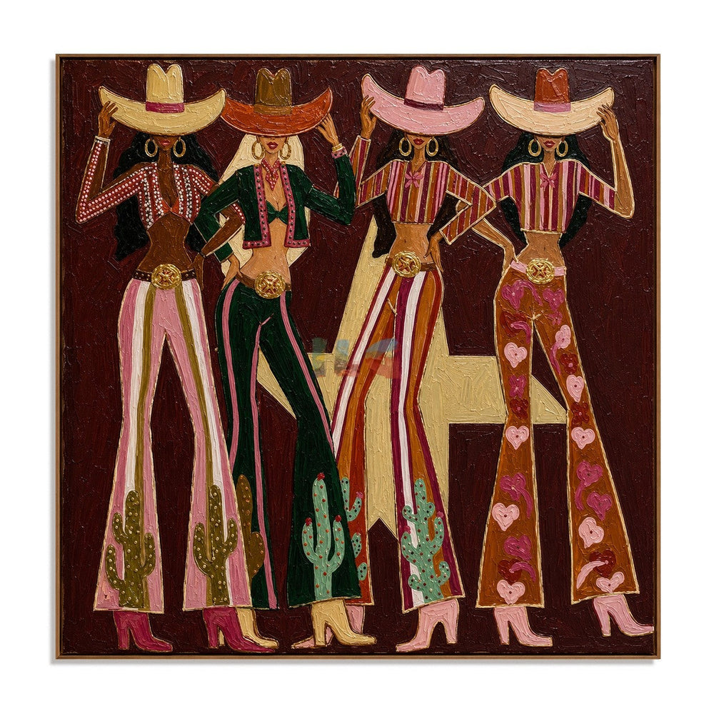 Prairie Charm Quartet – Western Figure Wall Art hand-painted wall art