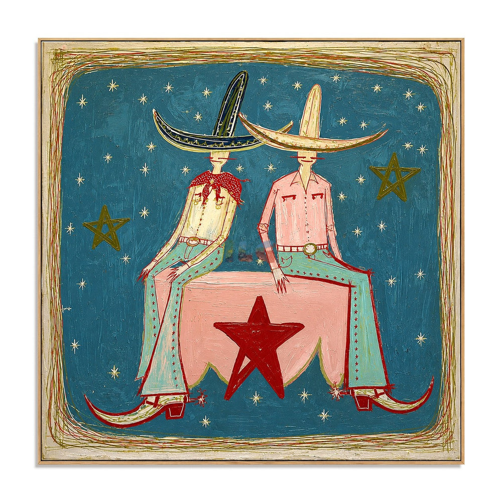Starlit Hat Companions – Contemporary Figure Wall Art hand-painted wall art