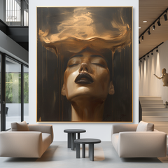 Molten Reverie – Dramatic Gold Figurative Portrait Oil Painting
