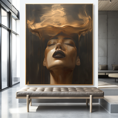Molten Reverie – Dramatic Gold Figurative Portrait Oil Painting