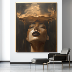 Molten Reverie – Dramatic Gold Figurative Portrait Oil Painting