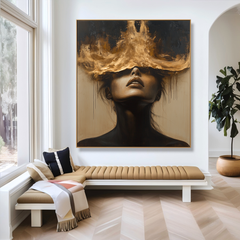 Veil of Gold – Dramatic Abstract Figurative Portrait Oil Painting