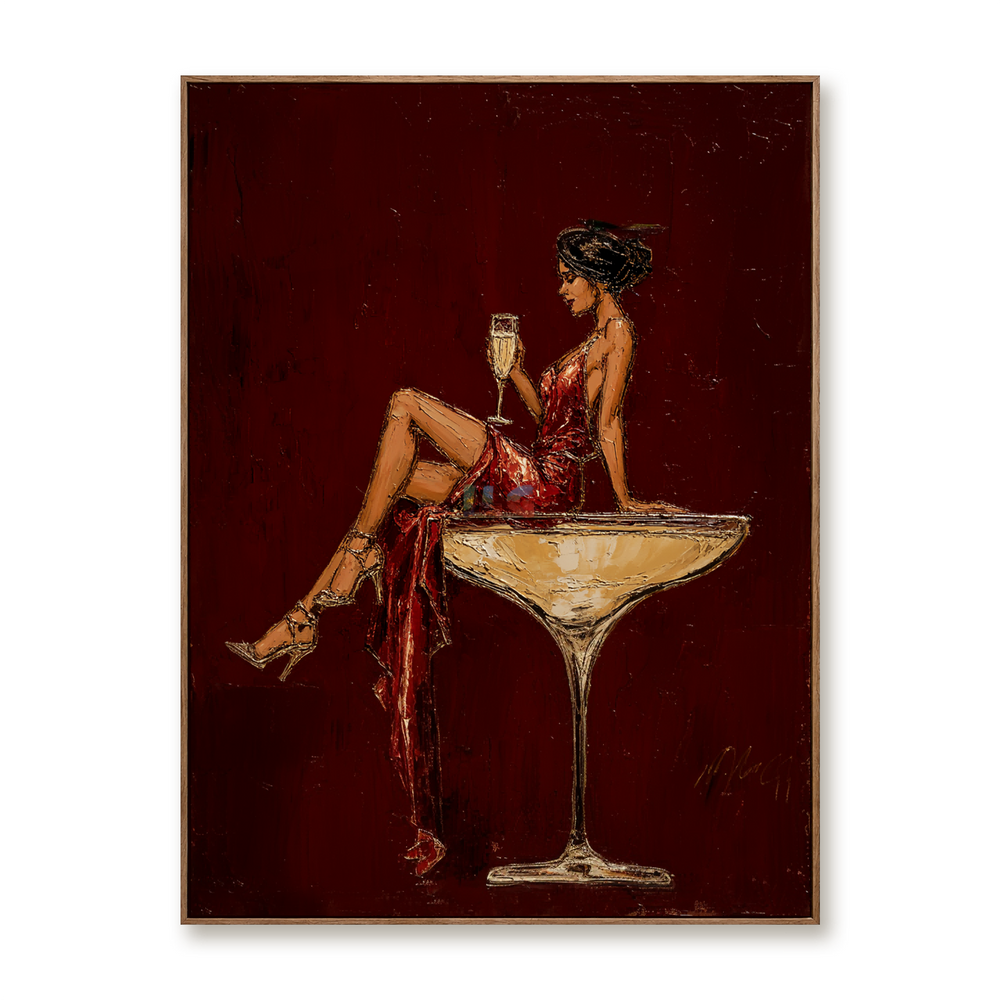Crimson Martini Muse – Contemporary Figure Wall Art hand-painted wall art
