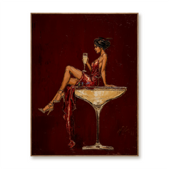 Crimson Martini Muse – Contemporary Figure Wall Art hand-painted wall art