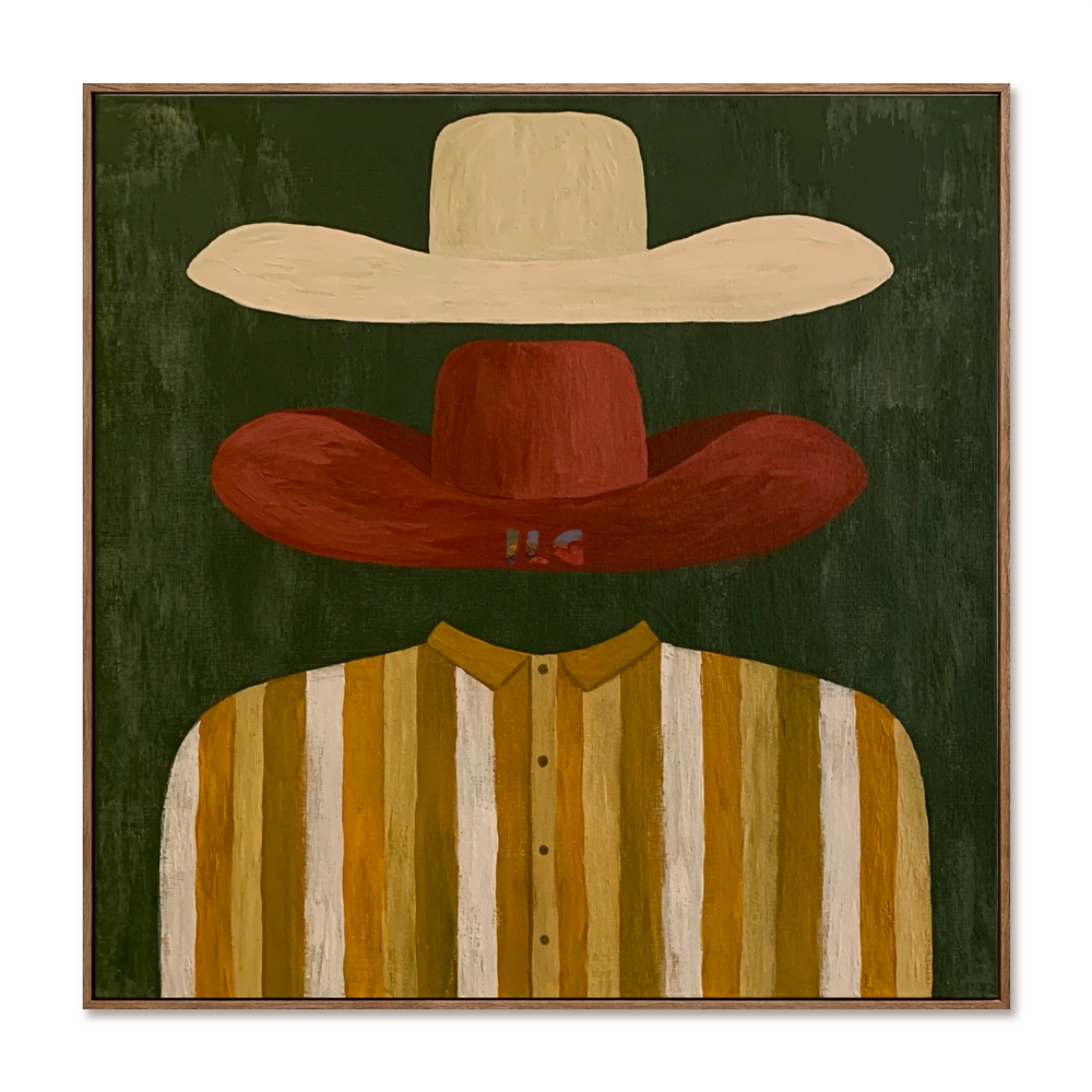 Layered Western Hats – Contemporary Figure Wall Art hand-painted wall art