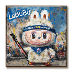 Blue Scout – Labubu Inspired Adventure Character Oil Painting hand-painted wall art
