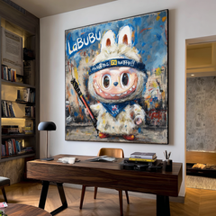 Blue Scout – Labubu Inspired Adventure Character Oil Painting
