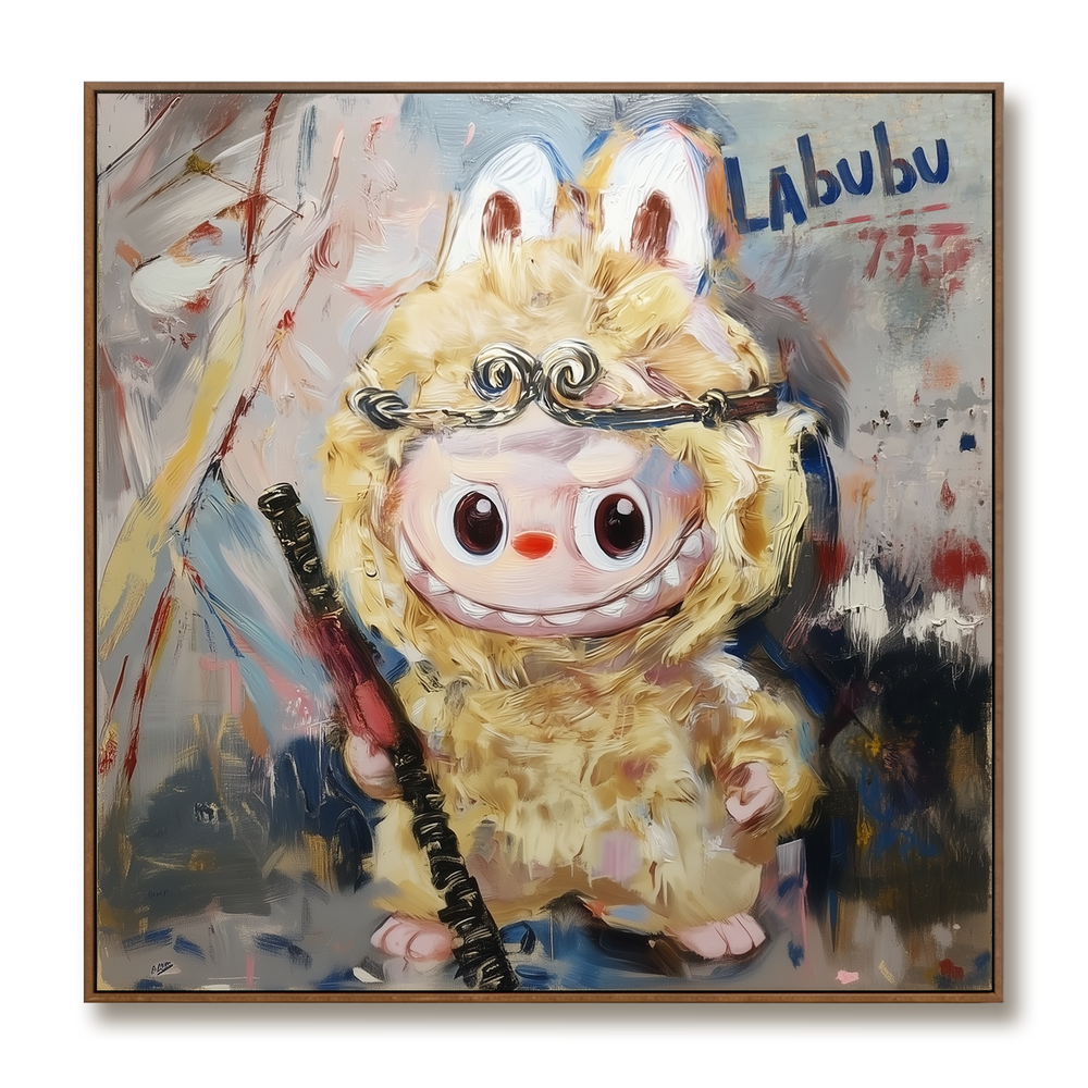 Golden Guardian – Labubu Inspired Fantasy Character Oil Painting hand-painted wall art