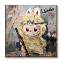Golden Guardian – Labubu Inspired Fantasy Character Oil Painting hand-painted wall art