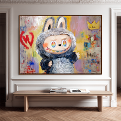 Rainbow Wink – Labubu Inspired Character Oil Painting
