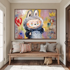 Rainbow Wink – Labubu Inspired Character Oil Painting