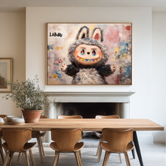 Soft Rainbow Smile – Labubu Inspired Character Oil Painting