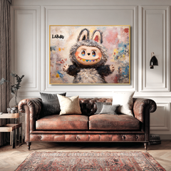 Soft Rainbow Smile – Labubu Inspired Character Oil Painting