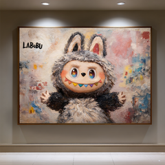 Soft Rainbow Smile – Labubu Inspired Character Oil Painting