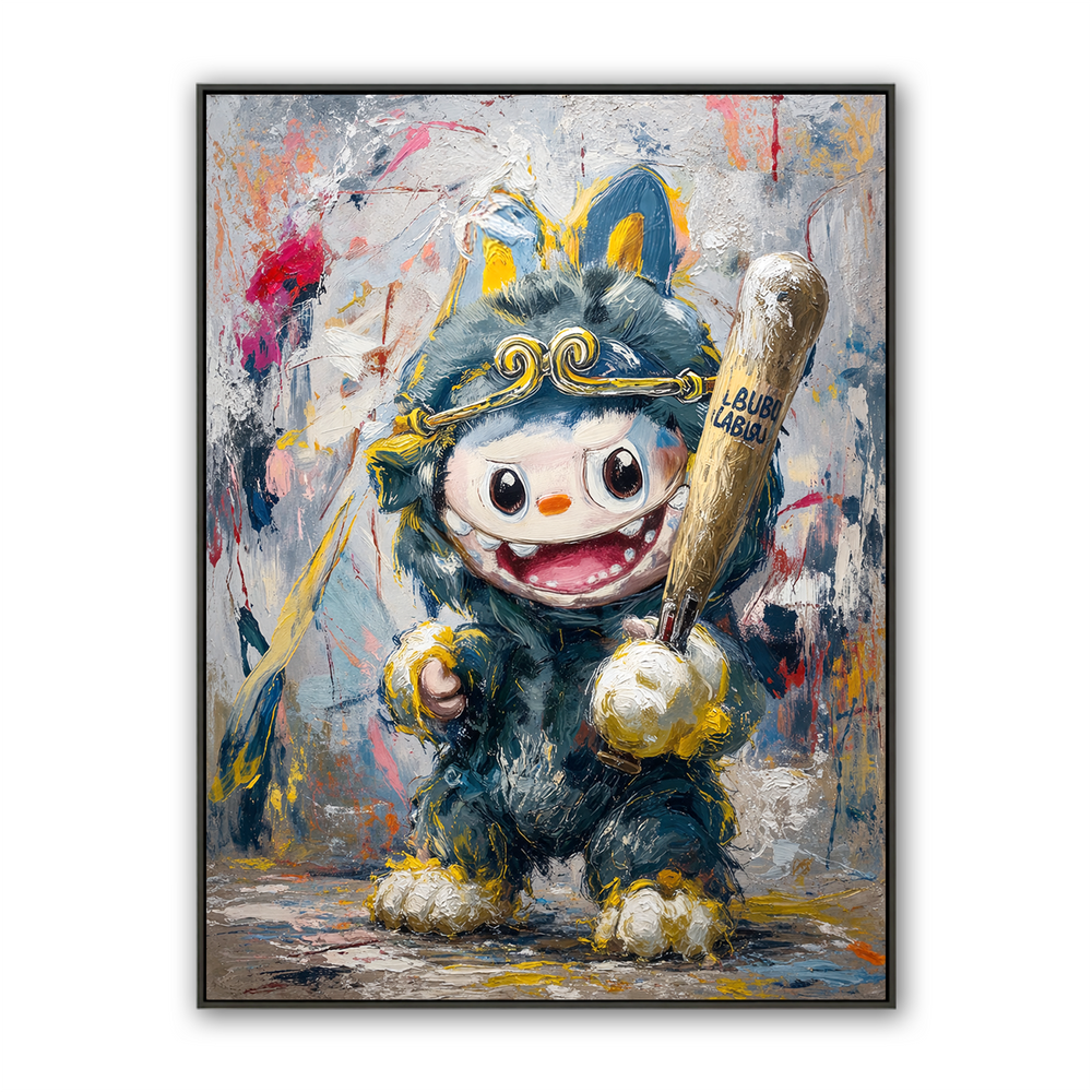 Victory Swing – Labubu Inspired Baseball Character Oil Painting hand-painted wall art