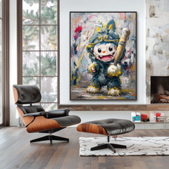 Victory Swing – Labubu Inspired Baseball Character Oil Painting