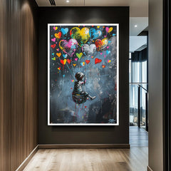 Hearts in the Sky – Graffiti Balloon Love Oil Painting, Street Pop Wall Art