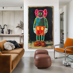 Electric Shadow – KAWS Inspired Neon Figure Oil Painting