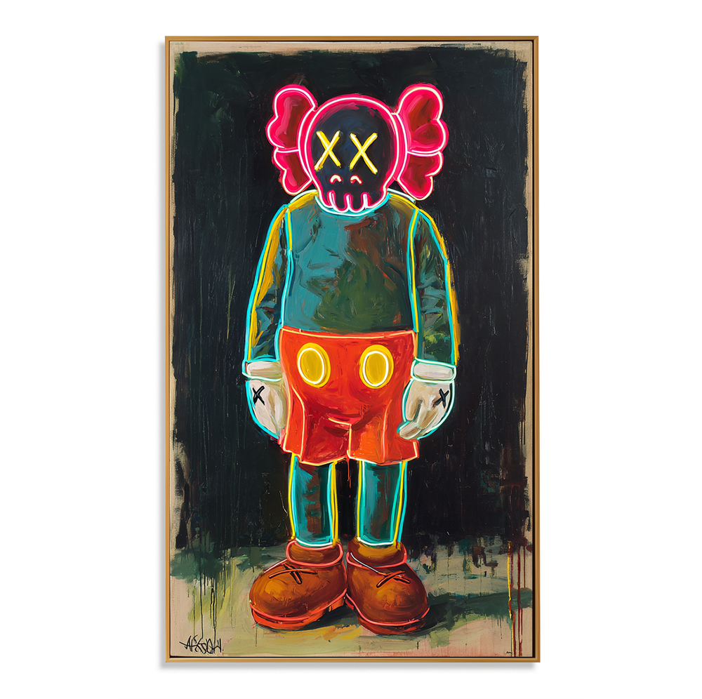 Electric Shadow – KAWS Inspired Neon Figure Oil Painting hand-painted wall art