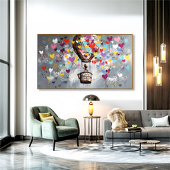 Heartbound Ascent – Colorful Graffiti Hot Air Balloon Wall Art