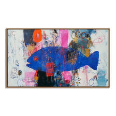 Midnight Current – Abstract Blue Fish Oil Painting, Expressionist Textured Wall Art