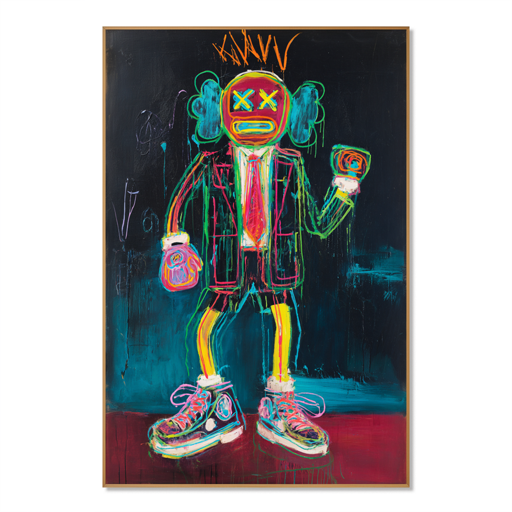 Neon Crown – KAWS Inspired Graffiti Figure Oil Painting hand-painted wall art
