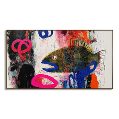 Neon Depth – Abstract Fish Expressionist Oil Painting, Bold Textured Wall Art