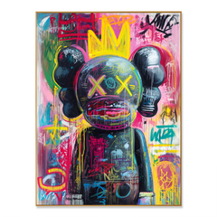Neon Monarch – KAWS Inspired Crowned Graffiti Oil Painting hand-painted wall art