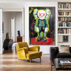 Neon Pulse – KAWS Inspired Urban Figure Oil Painting