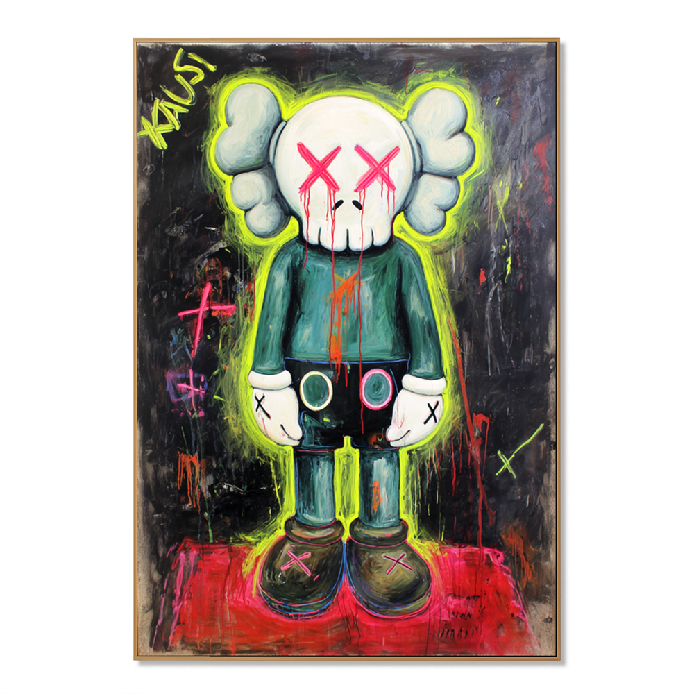 Neon Pulse – KAWS Inspired Urban Figure Oil Painting hand-painted wall art